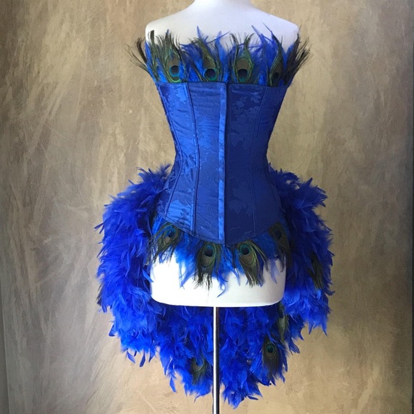 Royal Blue Peacock Feather Costume w/Feather Train - Picture 2 of 14